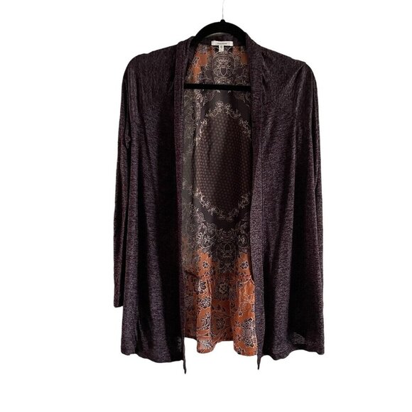 Maurices Women XS Purple Floral Chiffon Back Boho Open Front Cardigan Sweater - Picture 2 of 11